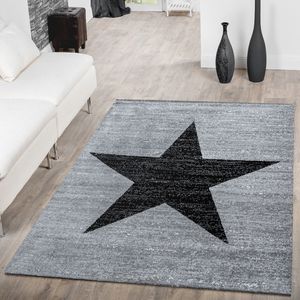 Wohnzimmer Teppich Kurzflor Sterne Modern Used Look Meliert Größe 200x280 cm