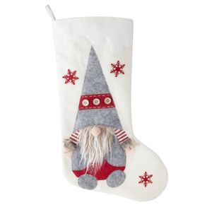 Vianočná dekorácia - Biela ponožka s 3D šedným škriatkom, 50 cm, ZA-429708
