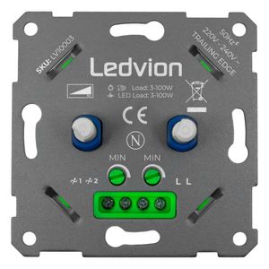 Ledvion LED Dimmer, Für Zwei3-100 Watt, Universal, Lampe LED, Einbaudimmer, Dimmschalter, Dimmer LED Lampen, Phasenabschnittsdimmer LED, Inkl. Adapter