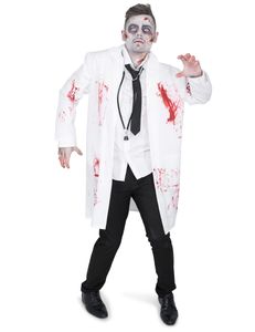 Zombie-Arzt-Herrenkostüm weiss-rot
