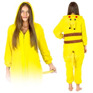 Halloween Kostüm Damen & Herren - One Piece Schlafanzug Pikachu - Jumpsuit - Karneval & Pyjama Kostüme für Erwachsene, Gröse XL