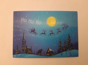 3 D Ansichtskarte Weihnachtsdorf blau, Ho ho ho,  Postkarte Wackelkarte Hologrammkarte, Weihnachten