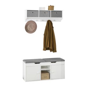 SoBuy Wandgarderobe-Set Flurset Flurmöbel Schuhbank mit Sitzfläche Flurgarderobe FSR96-W+FRG282-W