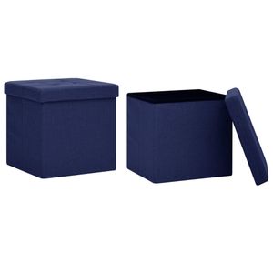 vidaXL Hocker mit Stauraum 2 Stk. Blau Leinenoptik