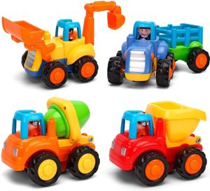 Baby Spielzeugauto Bagger Konstruktionsfahrzeuge Baufahrzeuge 4 in einem Set für Kinder ab 1 2 3 Jahre, Traktor, Bulldozer, Kipper & Zementmischer