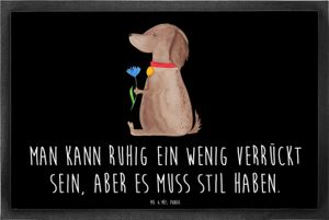 Mr. & Mrs. Panda Fußmatte Hund Blume 60 x 90 cm - Schwarz - Geschenk, Fußmatte outdoor, Schmutzfangmatte waschbar, Tierliebhaber, Eingangsteppich, Hundebesitzer, Hunde