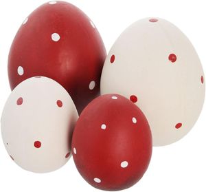 4 Dekoeier "Pünktchen" aus Terracotta, rot / weiß, Osterdeko, Ostereier-Set