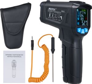 Termometr na podczerwień MESTEK, bezdotykowy cyfrowy ręczny tester temperatury z kolorowym wyświetlaczem LCD do gotowania, napraw domowych, pomiaru wilgotności, regulowana emisyjność -50°C 800°C (58°C 1472 ′F)