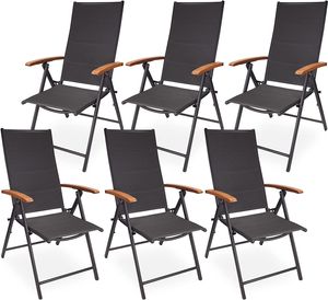 Brubaker 6er Set Gartenstühle Verona - Faltstühle klappbar- 7-Fach verstellbare Rückenlehnen - wetterfeste Klappstühle mit Polsterung und Holz Armlehnen - Anthrazit
