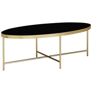 WOHNLING Designový skleněný konferenční stolek černý - oválný 110 x 56 cm se zlatým kovovým rámem, velký obývací stůl, skleněný stolek do obývacího pokoje