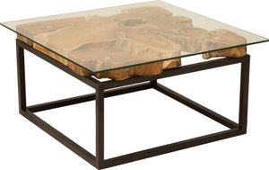 Industrial Couchtisch TEAK ROOT 70cm braun Teakholz Metall Glastisch handmade