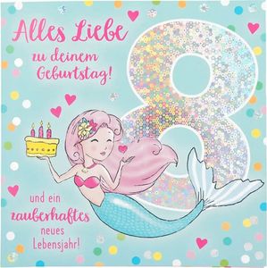 Depesche 11515-015 Zahlenkarte zum 8. Geburtstag mit Musik, veredelte Klappkarte mit originellem Innentext, inkl. Umschlag, Format 15,5 x 15,5 cm