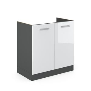 Vicco Spülenunterschrank R-Line, 80 cm ohne Arbeitsplatte, Weiß Hochglanz/Anthrazit