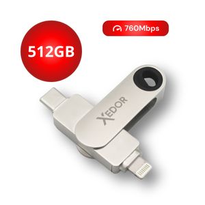 Xedor® USB Stick Flex 512GB - Lightning und USB C 3.2 Gen 1 - 760Mbps - Geeignet für alle iPhones