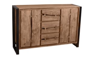 SIT Möbel Sideboard mit 3 Schubladen, 2 Türen | Akazie natur | Gestell Metall schwarz | B 140 x T 40 x H 90 cm | 11803-01 | Serie NATURAL EDGE
