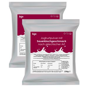 bijo Joghurtpulver mit Geschmack 2er Set - Sauerkirsch griechischer Art - Joghurtpulver zum Selbermachen (ergibt 2 kg Joghurt) - Joghurtpulver für Joghurtbereiter - 230g Joghurtpulver je Sachet