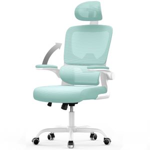 Ergonomischer Bürostuhl - Schreibtischstuhl mit Verstellbarer Kopfstütze - Armlehne Elastische Lendenwirbelstütze Höhenverstellbar - Drehstuhl mit Atmungsaktiver Netzbespannung Rückenlehne - Weiß und grün
