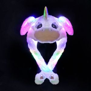 Wackelohrmütze mit LED und beweglichen Ohren Plüschkostüm für Kinder Erwachsene Tier Plüschtier Mütze (weißes Nilpferd)