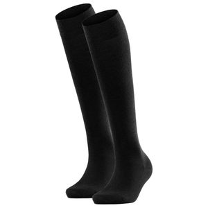 FALKE Damen Kniestrumpf 2er Pack - Softmerino KH, lange Socken, einfarbig  Schwarz 39-40