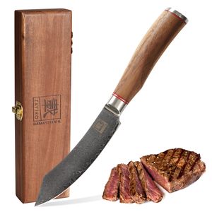 Zayiko Kurumi Damast Steakmesser I 12 cm Klinge I Nussbaumgriff I Holzbox