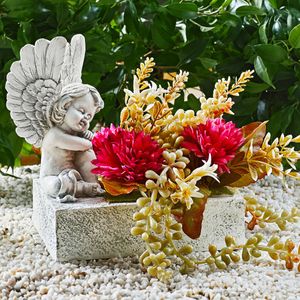 GKA wunderschöner Grabschmuck Pflanztopf mit Engel und Blumengesteck Grabgesteck Grabengel Grab Deko