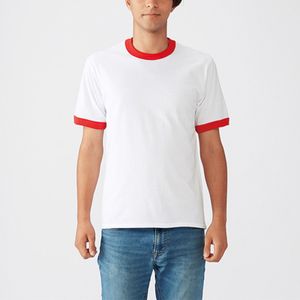 Männer Einfarbig Rundhalsausschnitt Kurzarm Tops Casual T-Shirt Lose Bluse Pullover,Farbe: Weiß Rot,Größe:M