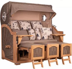Strandkorb Rantum Grande XXL Teak Bullauge PE grey Dessin 540