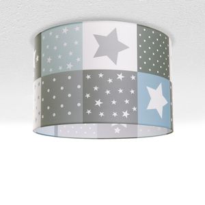 Kinderlampe Deckenlampe LED Pendelleuchte Kinderzimmer Lampe Sternen Motiv E27, Lampenschirm: Blau (Ø38 cm), Lampentyp: Deckenleuchte Weiß