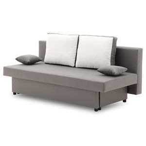 Couch SONY 2 mit Schlaffunktion - Farben zur Auswahl - kleines Sofa. Schlafsofa mit Bettkästen - STOFF HAITI 14 + HAITI 0 - Hellgrau&Weiß