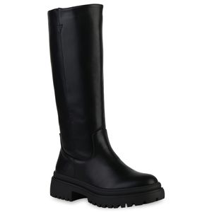 VAN HILL Damen Leicht Gefütterte Plateaustiefel Stiefel Profil-Sohle Schuhe 839531, Farbe: Schwarz, Größe: 39