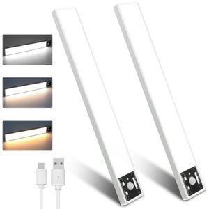 2Stück Unterschrankleuchten LED-Bewegungsmelder Licht 20CM USB wiederaufladbare 6000K 78 LEDS Untertischleuchten für Küche,Schrank,Treppe,3 Farben