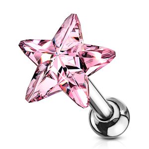 Tragus Ohr Piercing Stecker Helix Cartilage Barbell Stern Star Zirkonia Kristall Autiga® silber-rosa
