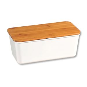 Úložný box na chléb s prkénkem z bamusu, bílý, 36 x 20 x 14 cm