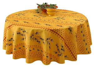 Schmutzabweisende Tischdecke rund Ø160 cm gelb Provence pflegeleicht bügelfrei für Haus & Garten