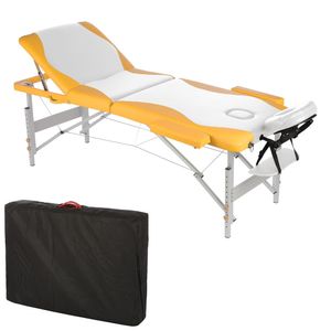 Massageliege 3 Zonen Aluminium Weiß/Orange Therapiebank Kosmetiktisch Klappbar