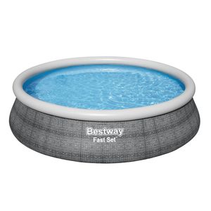Bestway® Fast Set™ Aufstellpool-Set mit Filterpumpe Ø 457 x 107 cm, Rattan-Optik (Schiefergrau), rund
