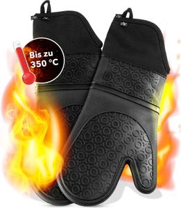 AVANA Silikon Ofenhandschuhe Hitzebeständige Anti-Rutsch Kochhandschuh mit weichem Baumwoll-Innenfutter Handschuhe bis 350°C - Schwarz
