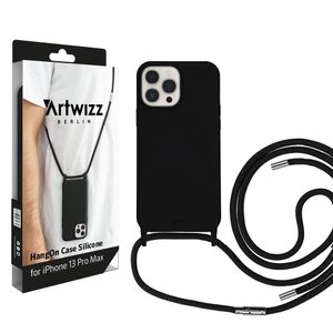 ARTWIZZ HangOn Case Silicone für iPhone 13 Pro Max - Schutzhülle aus Silikon zum Umhängen als Handykette, Black (Schwarz)