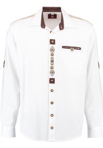 OS Trachten Herren Hemd Langarm Trachtenhemd mit Liegekragen Fihud, Größe:47/48, Farbe:weiß