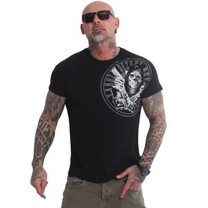 Yakuza Herren Trouble T-Shirt Skull Print Motiv Rundhals Slim Fit TSB 18075, Grösse:M, Farbe:Schwarz