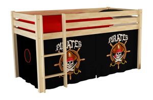 Vipack Spielbett Pino mit Textilset "Pirates" - Kiefer massiv natur lackiert, Maße: 210 cm x 114 cm x 106 cm; PICOHSZG1077