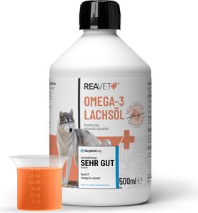 REAVET Lachsöl Hunde, Katze 500ml – Reich an Omega 3 & 6, Fischöl Hund hochdosiert I Echte Lebensmittelqualität ohne Zusätze I Frisch abgefüllt in Deutschland REAVET Lachsöl Hunde, Katze 500ml – Reich an Omega 3 & 6, Fischöl Hund hochdosiert I Echte Lebensmittelqualität ohne Zusätze I Frisch abgefüllt in Deutschland