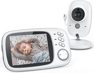 Babyphone mit Kamera, Babyfon, Video Überwachung mit 3.2" Digital LCD Bildschirm Wireless, VOX, Nachtsicht Baby, Wecker, Temperaturüberwachung, Gegensprechfunktion, Wiederaufladbar