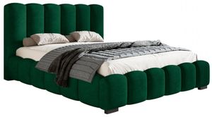 Čalúnená posteľ 160x200 Pearl s podnožou - manželská posteľ, posteľ do spálne, lamelový rošt - zamatová látka, hrubá pena (Zelená - Amor Velvet 4311)