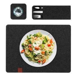 Tischsets Platzsets abwaschbar Filz - Platzdeckchen Tischuntersetzer Untersetzer Teller und Becher Tischdeckchen mit Bestecktasche Filzsets Dunkelgrau