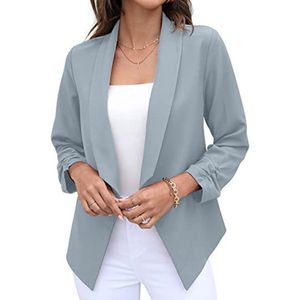 Damen Langarm Einfarbig Blazer Fashion Leicht Mantel Revers Cardigan Business Jacke Herbst  Grau,Größe:L