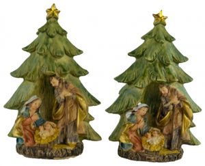 Detské figúrky Svätá rodina pod vianočným stromčekom malé, sada 2 kusov, cca 9,5 cm, K 096-4
