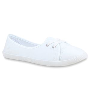 Mytrendshoe Sporty Dámske balerínky Textilné šľapky Ploché šnurovacie topánky 75305, Farba: Biela, Veľkosť: 37