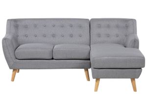 BELIANI 3-Sitzer Ecksofa Grau Stoffbezug L-Förmig mit Chaiselongue Links Hellen Holzbeinen Armlehnen Knopfheftung Lose Sitzkissen Retro Wohnzimmer