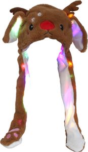 Wackelohr Mütze mit LED und beweglichen Ohren aus Plüsch Kostüm für Kinder und Erwachsene Tier Plüsch Spielzeug Hut, Variante wählen:Rentier
